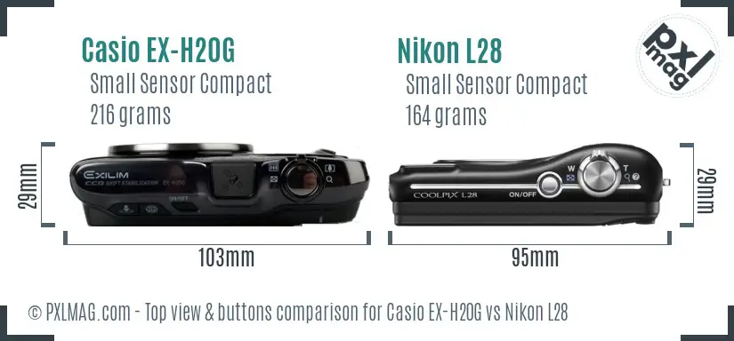 Casio EX-H20G vs Nikon L28 top view buttons comparison