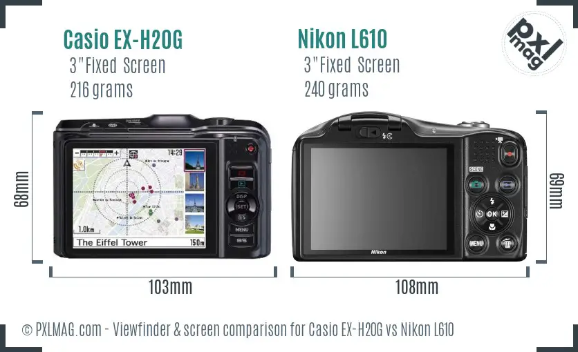 Casio EX-H20G vs Nikon L610 Screen and Viewfinder comparison