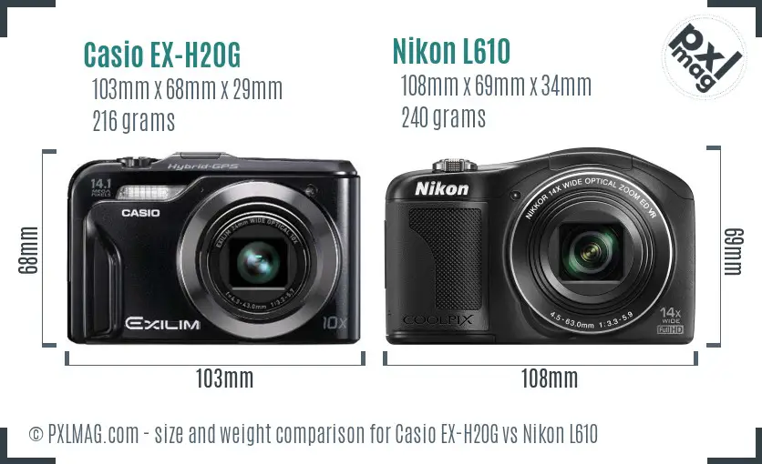 Casio EX-H20G vs Nikon L610 size comparison