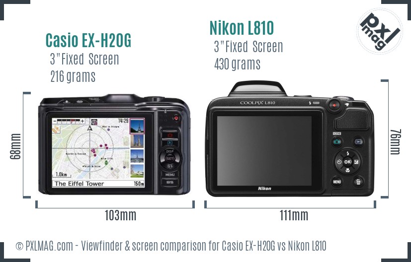 Casio EX-H20G vs Nikon L810 Screen and Viewfinder comparison