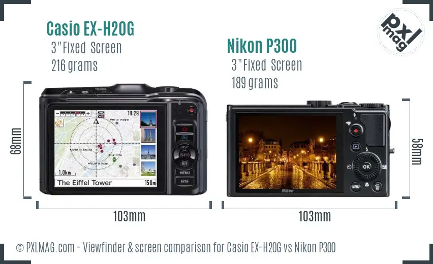 Casio EX-H20G vs Nikon P300 Screen and Viewfinder comparison