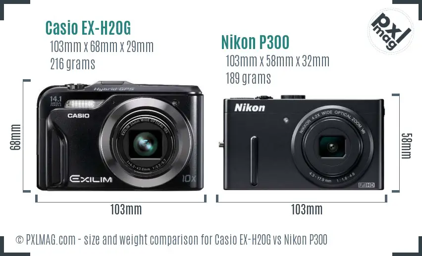 Casio EX-H20G vs Nikon P300 size comparison