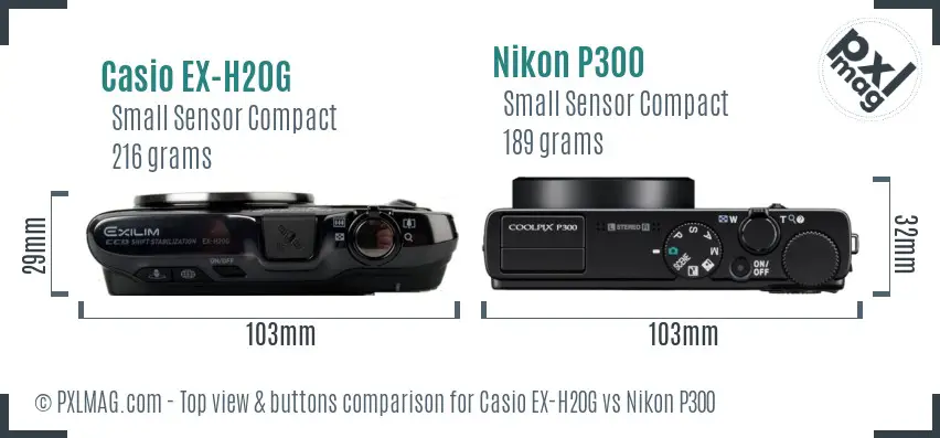 Casio EX-H20G vs Nikon P300 top view buttons comparison