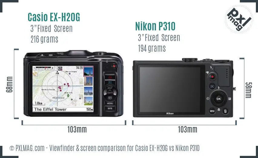 Casio EX-H20G vs Nikon P310 Screen and Viewfinder comparison