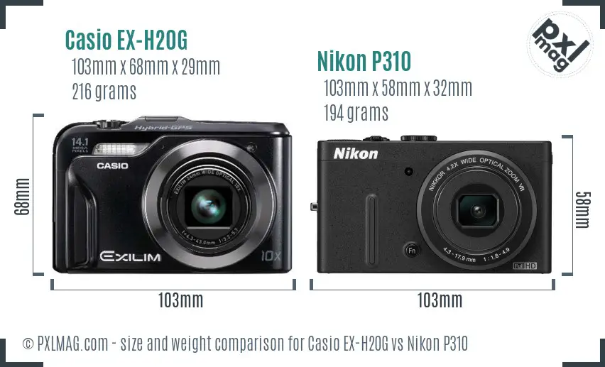 Casio EX-H20G vs Nikon P310 size comparison