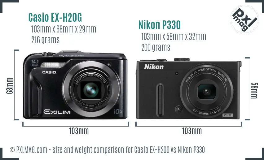 Casio EX-H20G vs Nikon P330 size comparison
