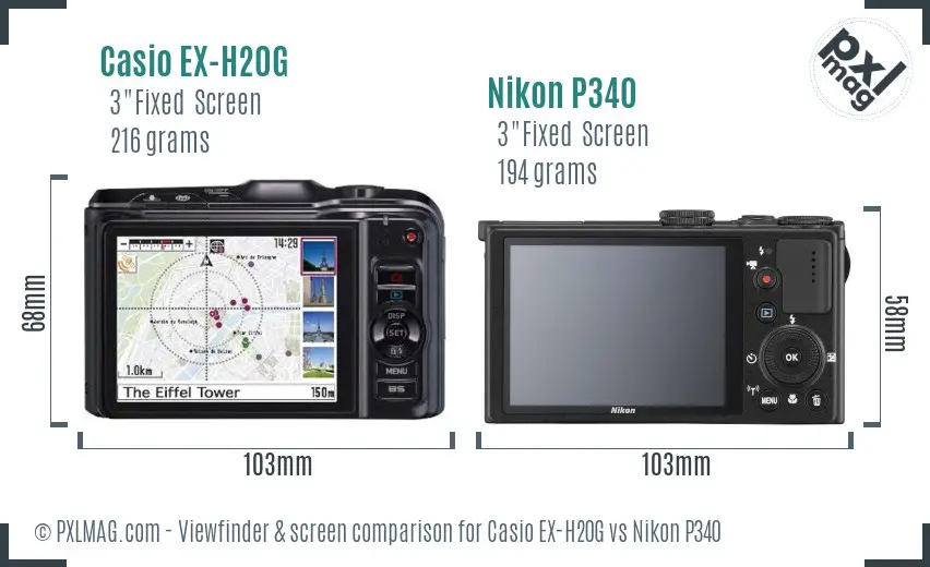 Casio EX-H20G vs Nikon P340 Screen and Viewfinder comparison