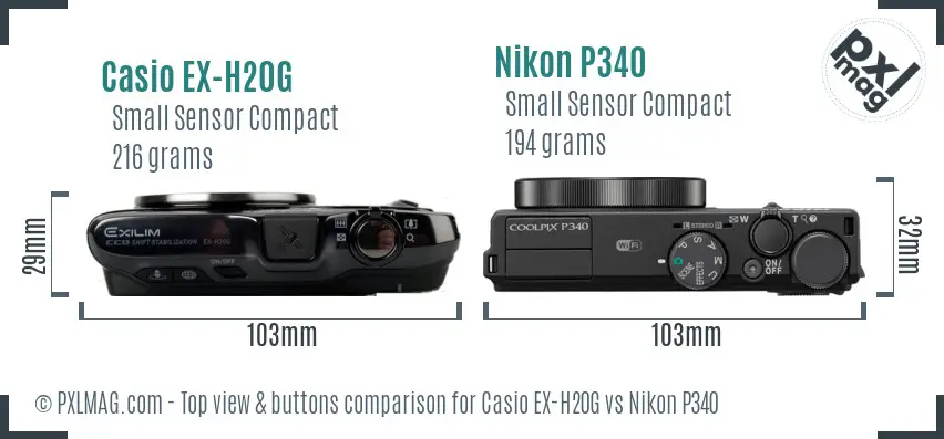 Casio EX-H20G vs Nikon P340 top view buttons comparison