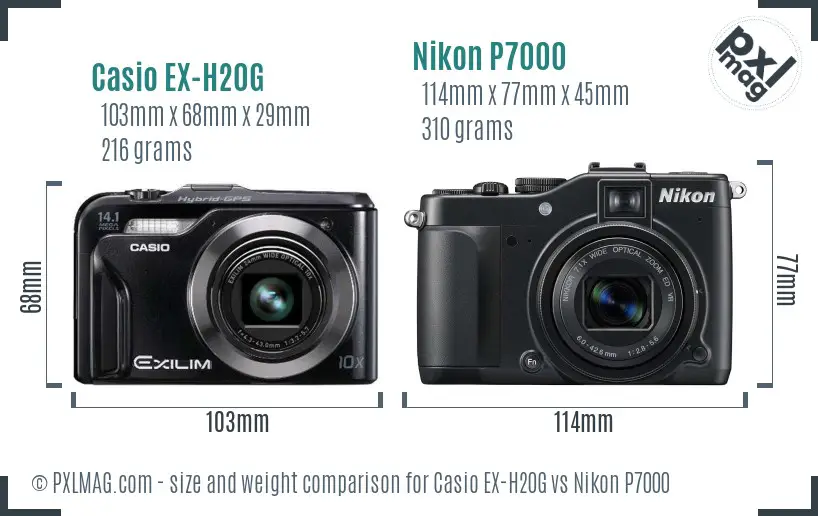 Casio EX-H20G vs Nikon P7000 size comparison