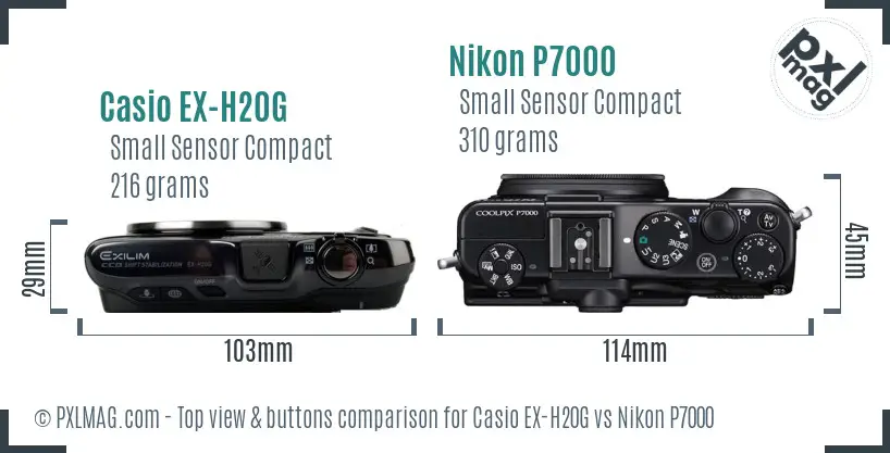 Casio EX-H20G vs Nikon P7000 top view buttons comparison