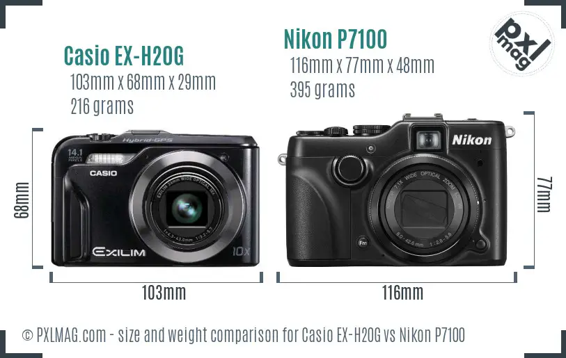 Casio EX-H20G vs Nikon P7100 size comparison