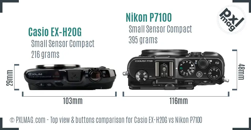 Casio EX-H20G vs Nikon P7100 top view buttons comparison
