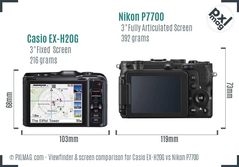 Casio EX-H20G vs Nikon P7700 Screen and Viewfinder comparison