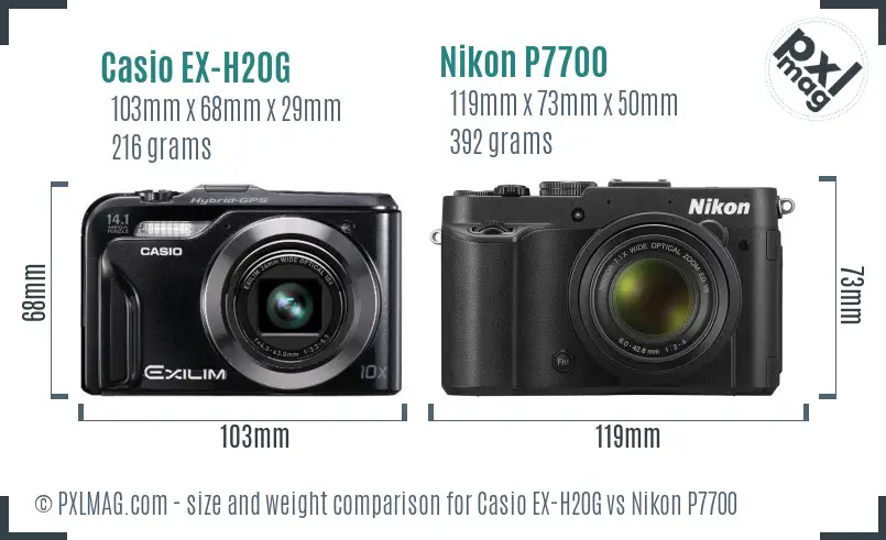 Casio EX-H20G vs Nikon P7700 size comparison
