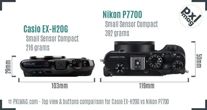 Casio EX-H20G vs Nikon P7700 top view buttons comparison