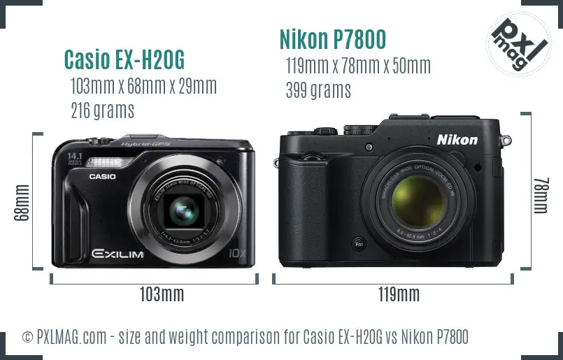 Casio EX-H20G vs Nikon P7800 size comparison