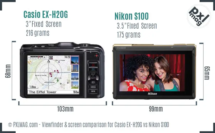 Casio EX-H20G vs Nikon S100 Screen and Viewfinder comparison Casio EX-H20G vs Nikon S100 Screen and Viewfinder comparison