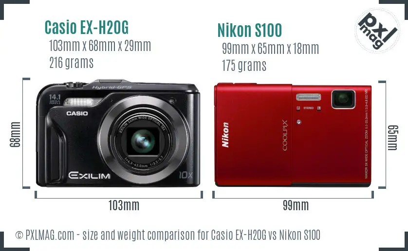 Casio EX-H20G vs Nikon S100 size comparison Casio EX-H20G vs Nikon S100 size comparison
