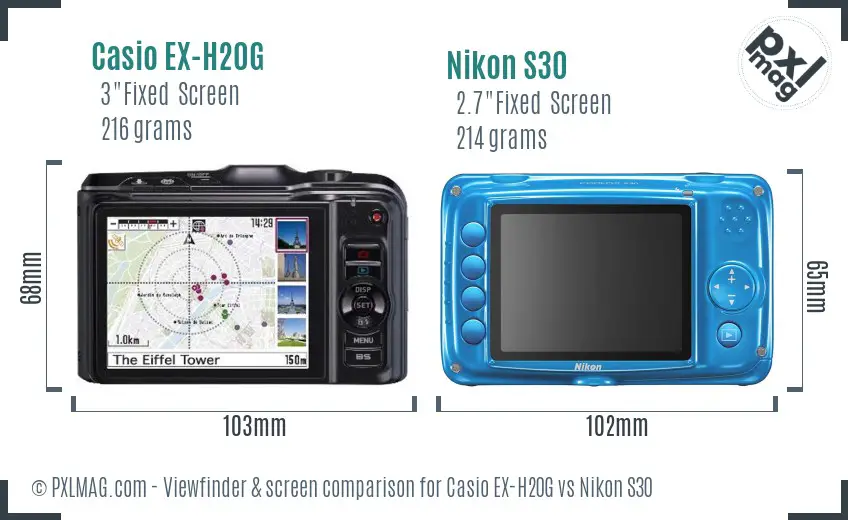 Casio EX-H20G vs Nikon S30 Screen and Viewfinder comparison