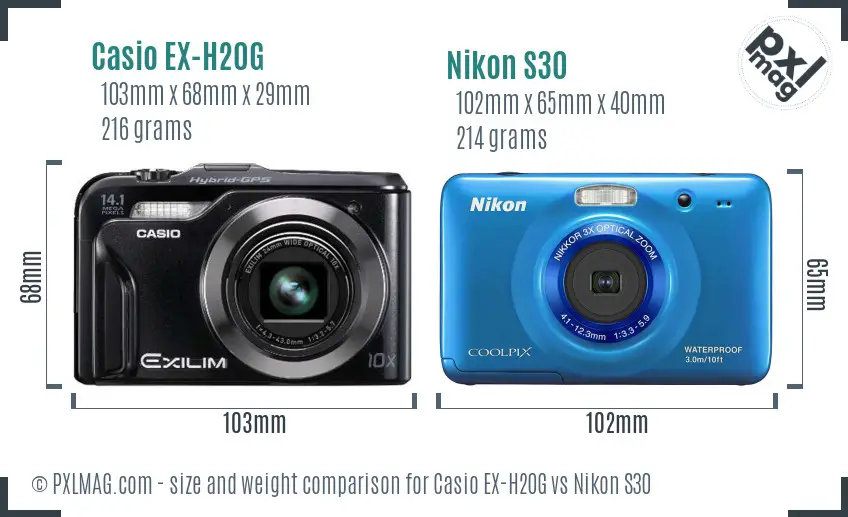Casio EX-H20G vs Nikon S30 size comparison