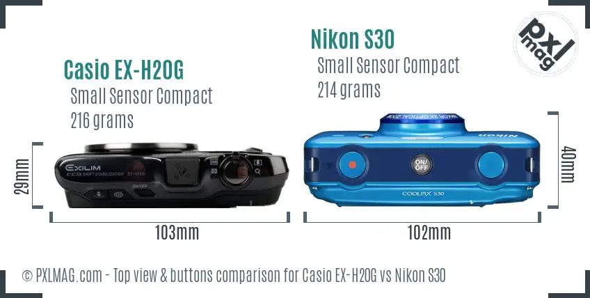 Casio EX-H20G vs Nikon S30 top view buttons comparison