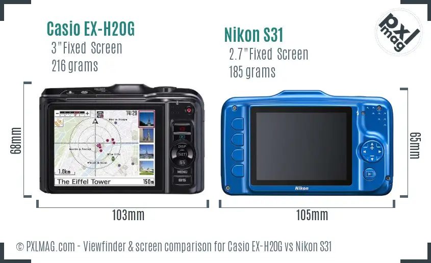 Casio EX-H20G vs Nikon S31 Screen and Viewfinder comparison Casio EX-H20G vs Nikon S31 Screen and Viewfinder comparison