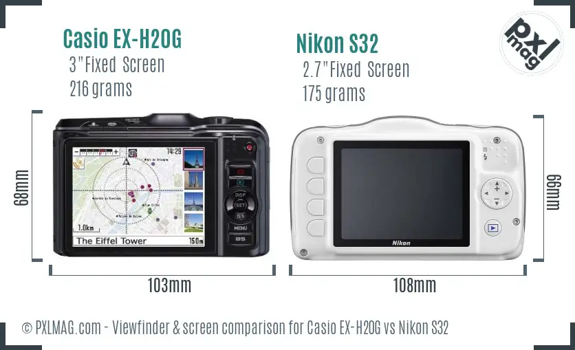 Casio EX-H20G vs Nikon S32 Screen and Viewfinder comparison