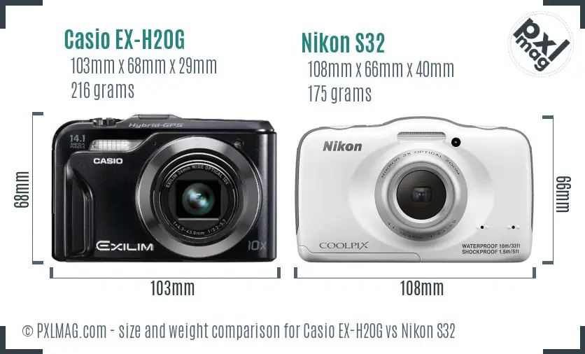 Casio EX-H20G vs Nikon S32 size comparison