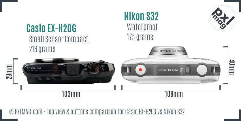 Casio EX-H20G vs Nikon S32 top view buttons comparison