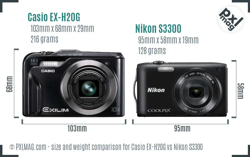 Casio EX-H20G vs Nikon S3300 size comparison Casio EX-H20G vs Nikon S3300 size comparison