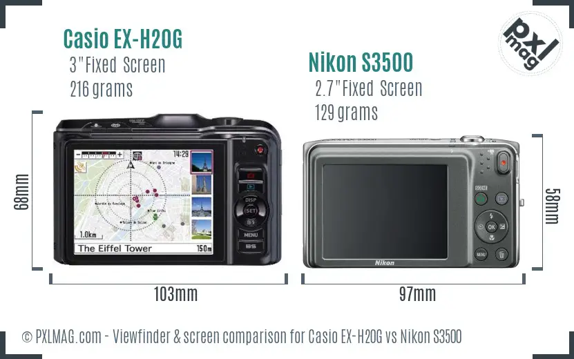 Casio EX-H20G vs Nikon S3500 Screen and Viewfinder comparison