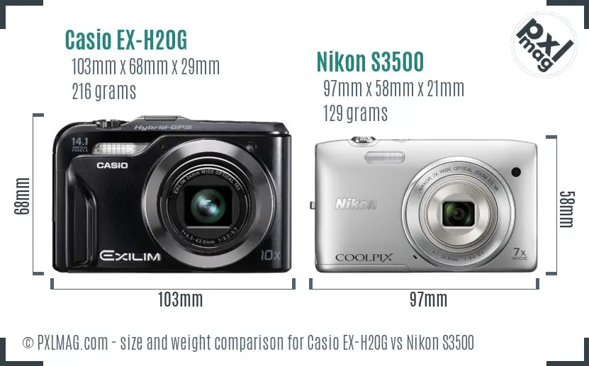 Casio EX-H20G vs Nikon S3500 size comparison