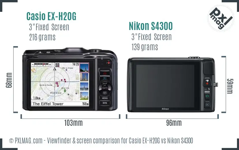 Casio EX-H20G vs Nikon S4300 Screen and Viewfinder comparison