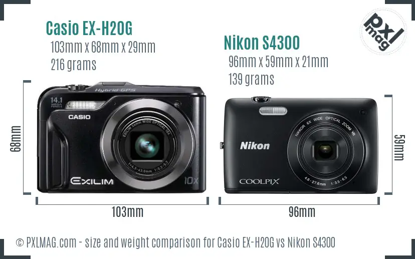 Casio EX-H20G vs Nikon S4300 size comparison