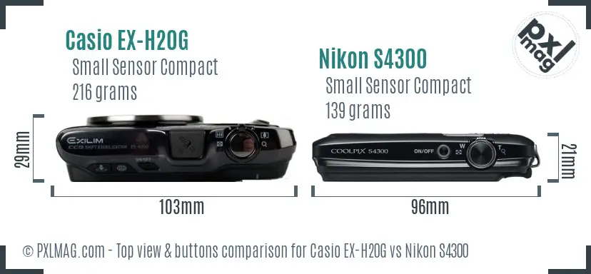 Casio EX-H20G vs Nikon S4300 top view buttons comparison