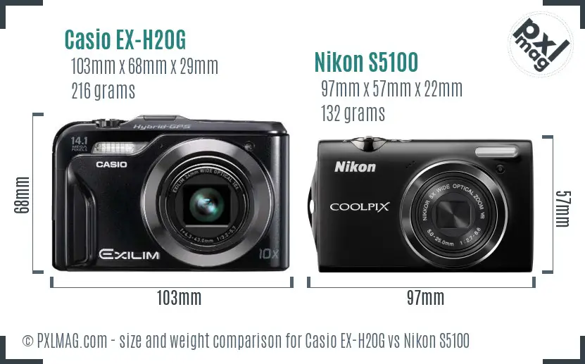 Casio EX-H20G vs Nikon S5100 size comparison