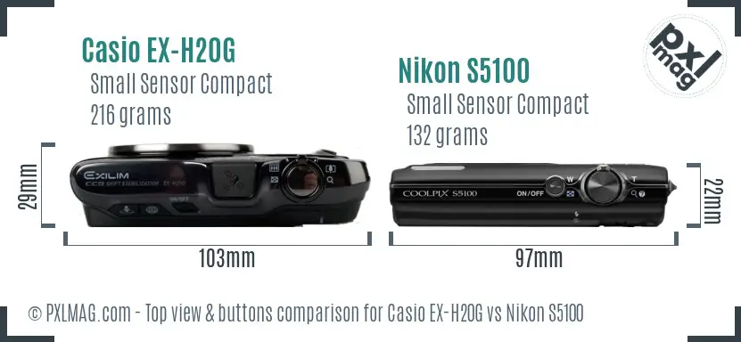 Casio EX-H20G vs Nikon S5100 top view buttons comparison