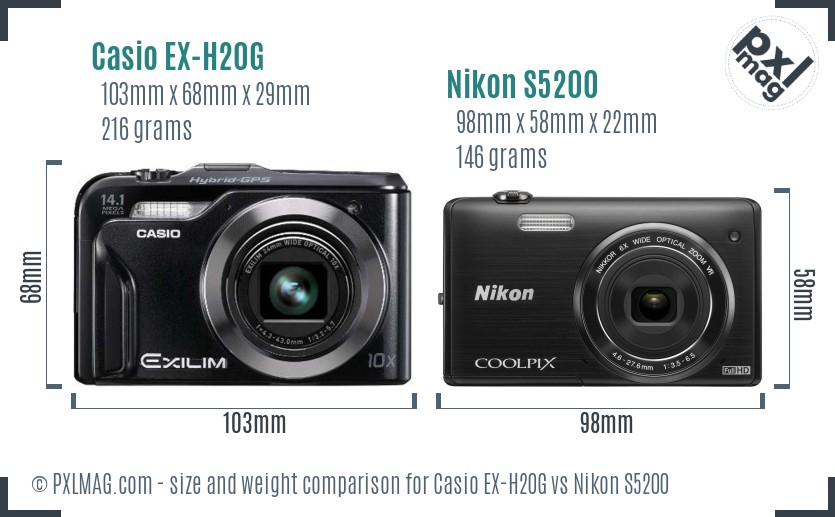 Casio EX-H20G vs Nikon S5200 size comparison Casio EX-H20G vs Nikon S5200 size comparison