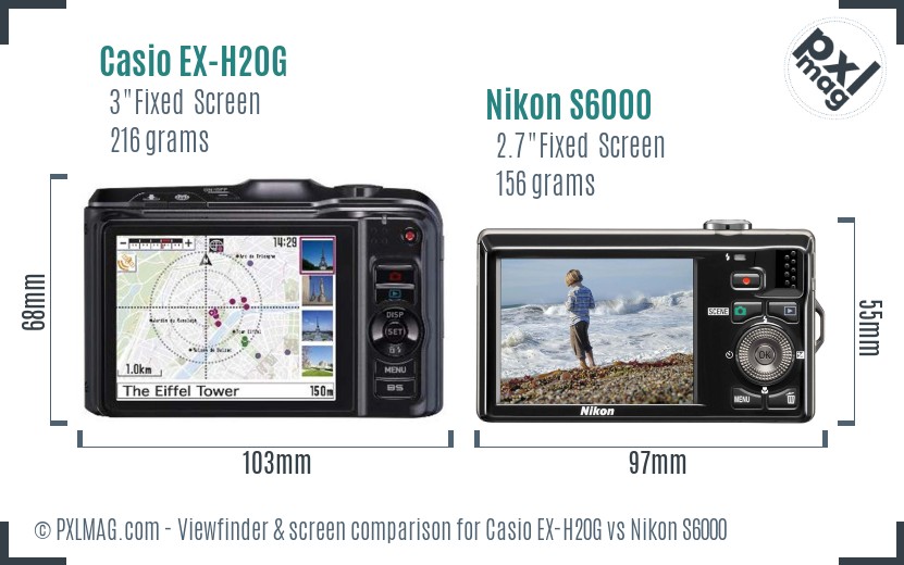 Casio EX-H20G vs Nikon S6000 Screen and Viewfinder comparison