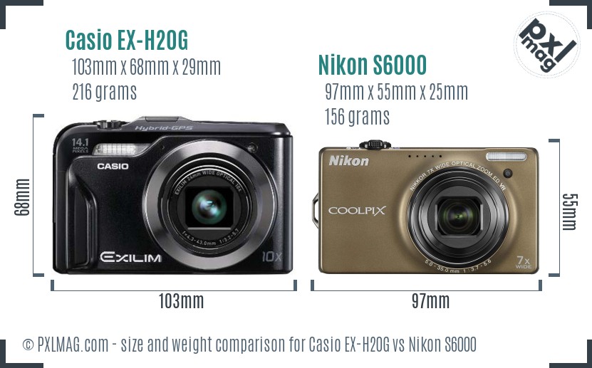 Casio EX-H20G vs Nikon S6000 size comparison