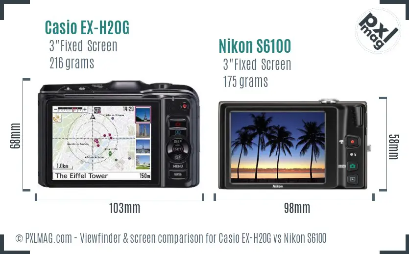 Casio EX-H20G vs Nikon S6100 Screen and Viewfinder comparison