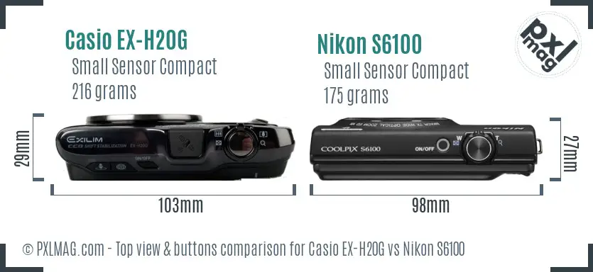 Casio EX-H20G vs Nikon S6100 top view buttons comparison