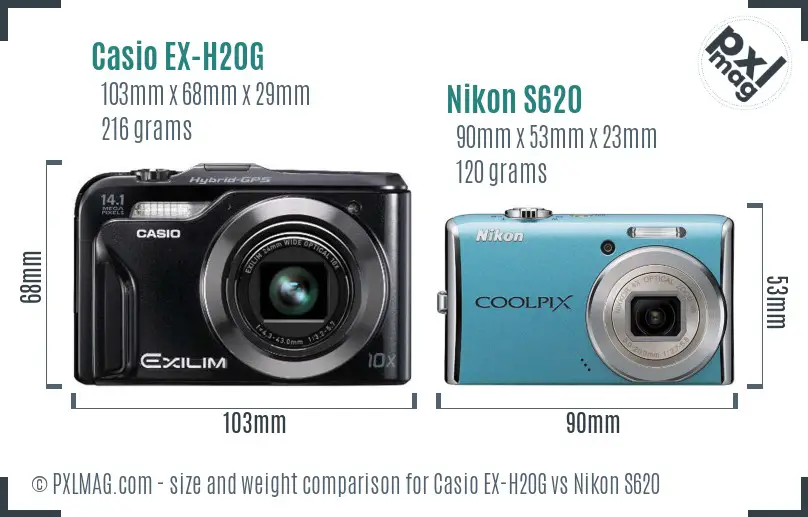Casio EX-H20G vs Nikon S620 size comparison