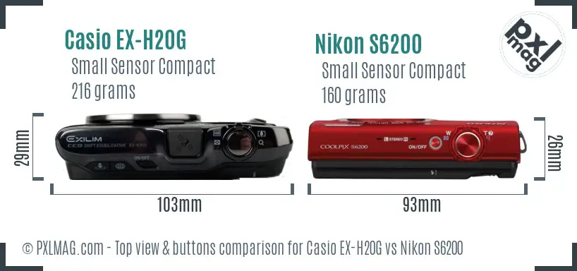 Casio EX-H20G vs Nikon S6200 top view buttons comparison