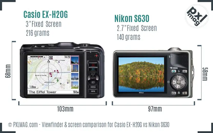 Casio EX-H20G vs Nikon S630 Screen and Viewfinder comparison