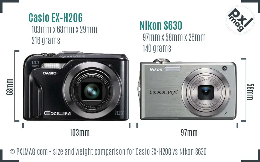 Casio EX-H20G vs Nikon S630 size comparison