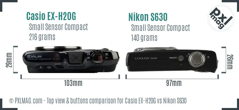 Casio EX-H20G vs Nikon S630 top view buttons comparison