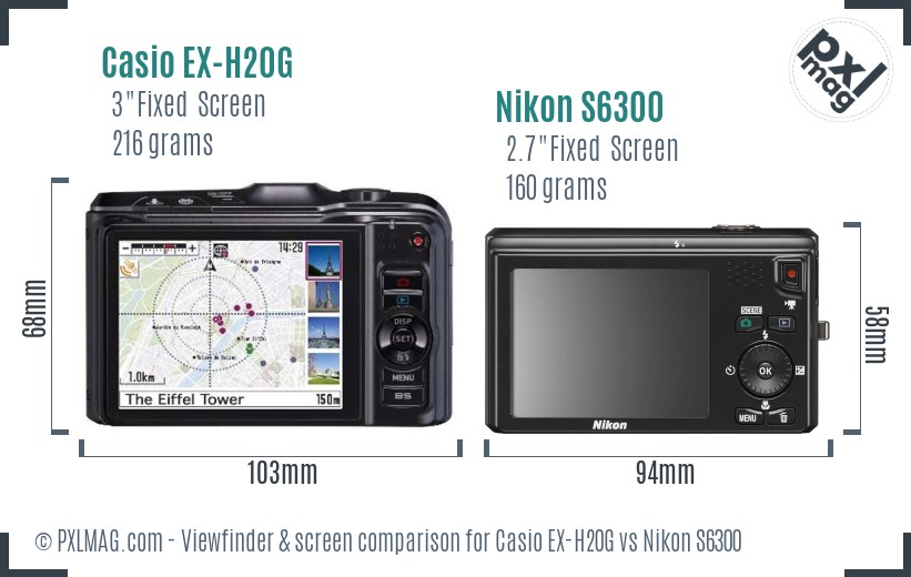 Casio EX-H20G vs Nikon S6300 Screen and Viewfinder comparison