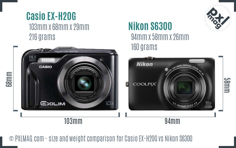 Casio EX-H20G vs Nikon S6300 size comparison