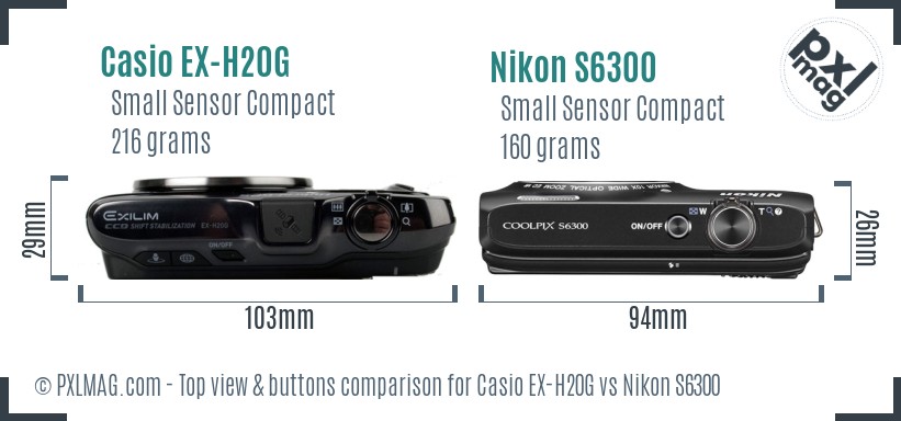 Casio EX-H20G vs Nikon S6300 top view buttons comparison